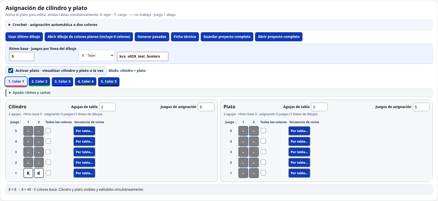 Captura del prototipo con las asignaciones de cilindro y plato en paralelo